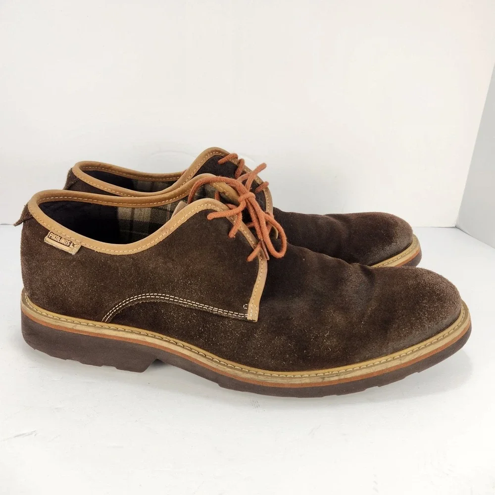 Pikolinos Men's Size 46 (12-12.5) Brown Suede Leather Lace-Up Oxford Shoes
